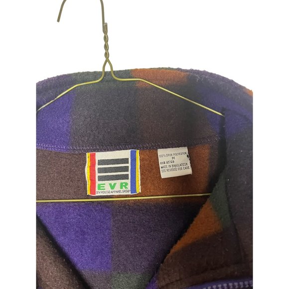 Women's M Fleece 1/4 Zip up, EVR Div Rousso Apparel Group, Checkered, Brown, Pur - Picture 3 of 7